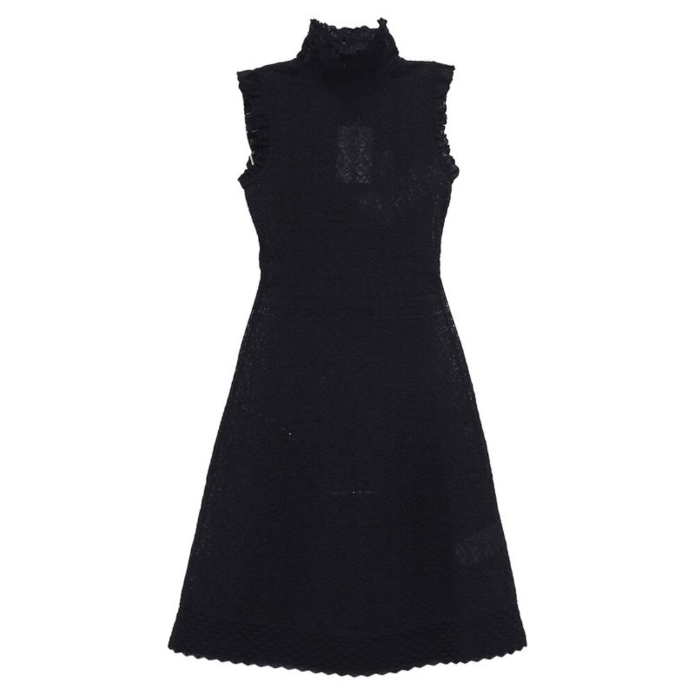 Alexander Mcqueen Lace High-Neck Midi Dress in Black Cotton